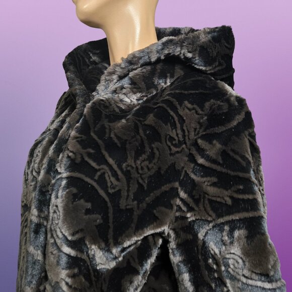Y2K Faux Fur Coat Size XL Black Brown Mid Length Boho Glam Velvety Luxurious - Picture 6 of 12